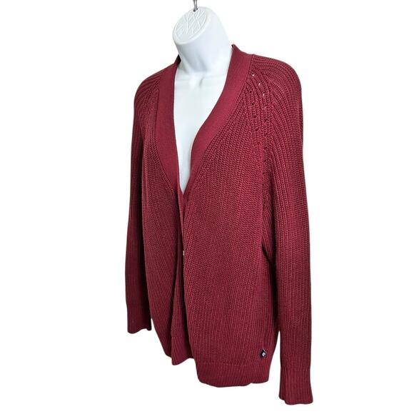 Gap Burgundy Chunky Cardigan Sweater Sz Large Long Fit Button Front Thick - Picture 6 of 9